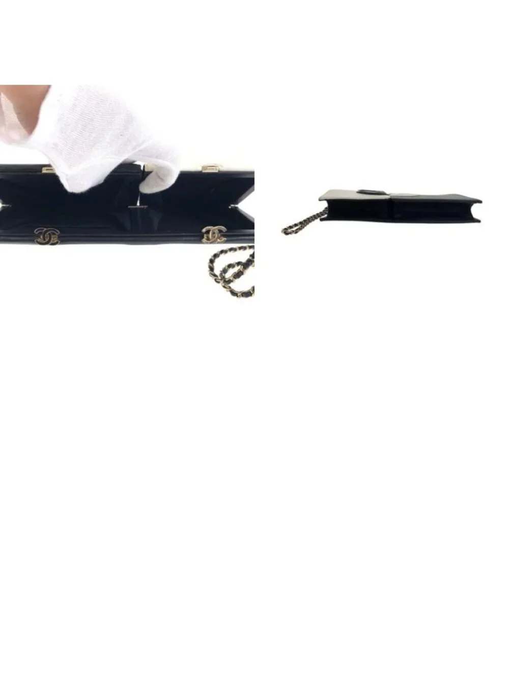 Chanel CC Logo White Black Gold Lambskin Clutch - Picture 9 of 9